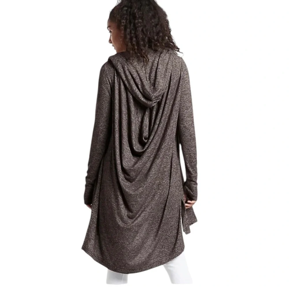 ATHLETA Harmony Wrap Yoga Gray Slouch Open Front Hooded Cardigan Sweater Size XS - Picture 8 of 9